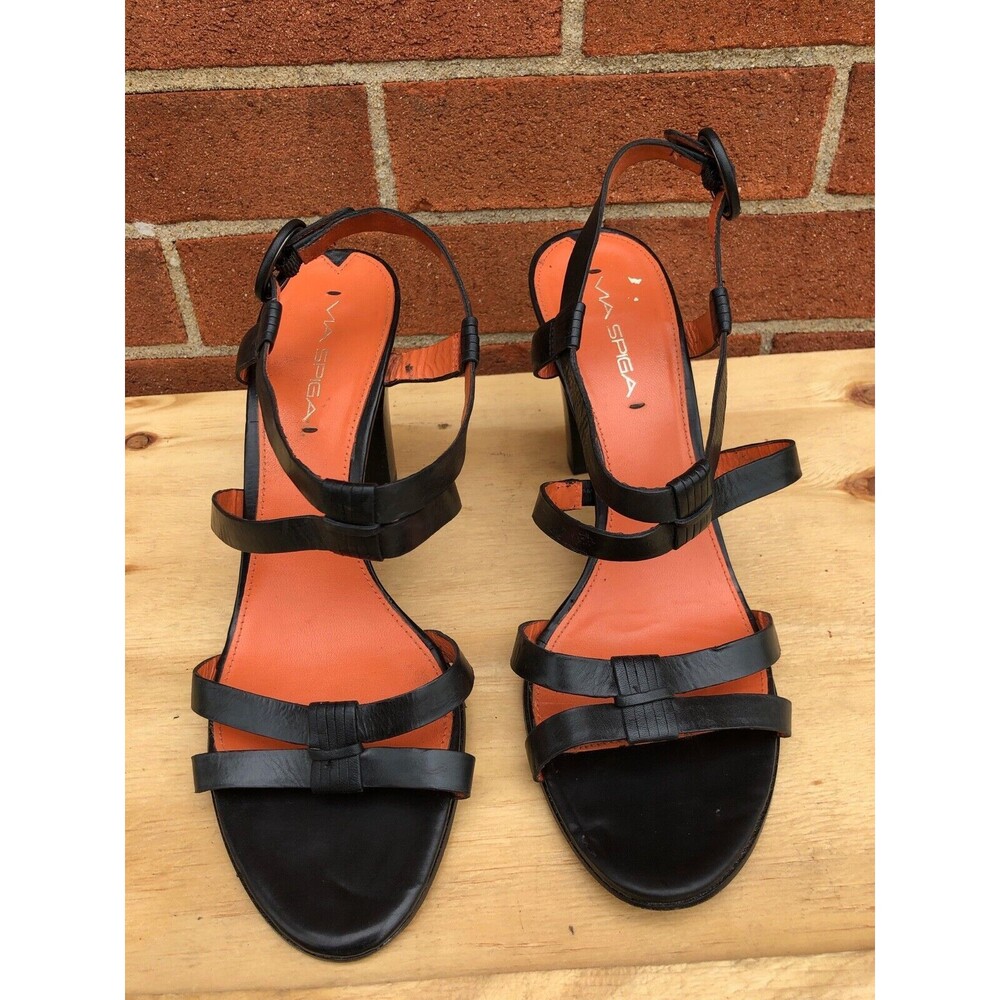 Via spiga  9.5M EUR 41  Black Leather Women Open Toe Strappy Heels Sandals